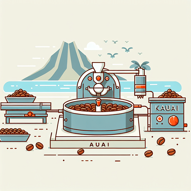 Coffee beans being roasted in a roaster in Kauai