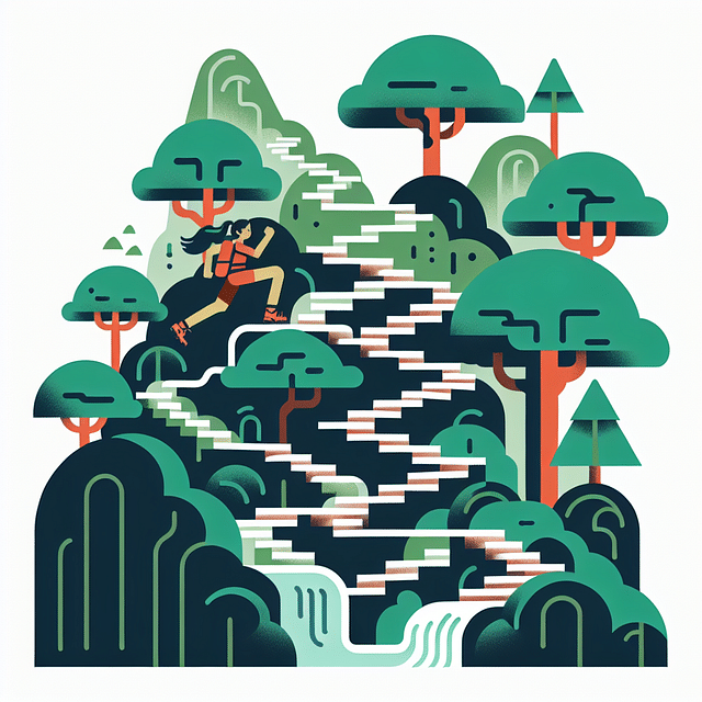 hiker ascending a mountain trail with switchbacks