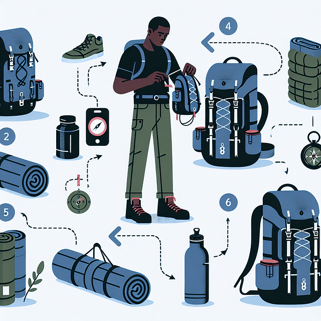 hiker preparing backpack with gear