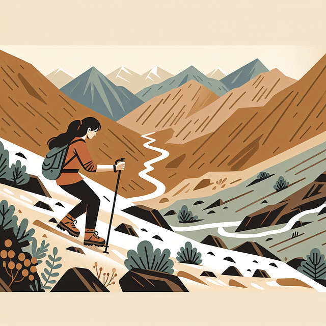hiker descending a mountain trail carefully