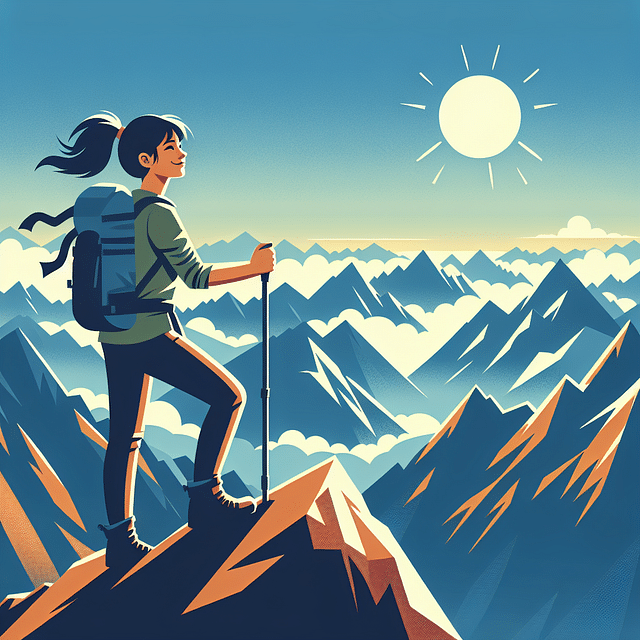 hiker reaching the summit with expansive views