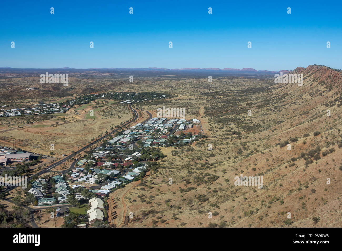 Aerial perspective of Alice Springs town in Australia